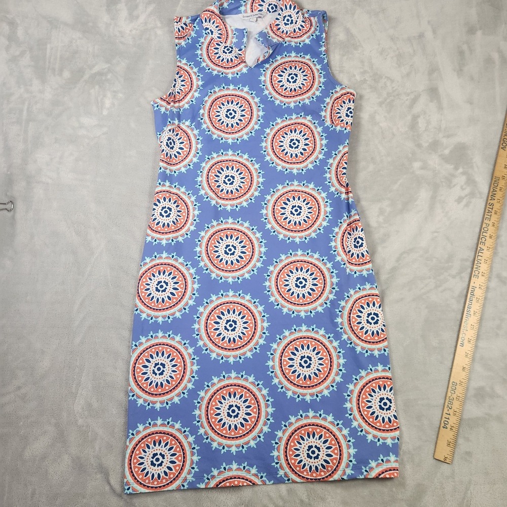 Sunsets & Sweet‎ Tea Sleeveless Dress Blue Geometric Print Medium Petite